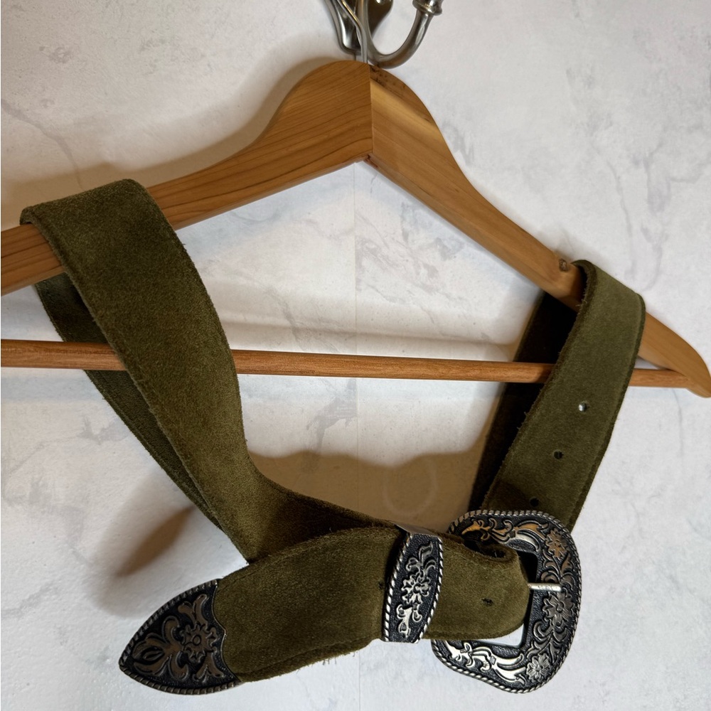 Free people western suede olive green belt - Picture 2 of 7